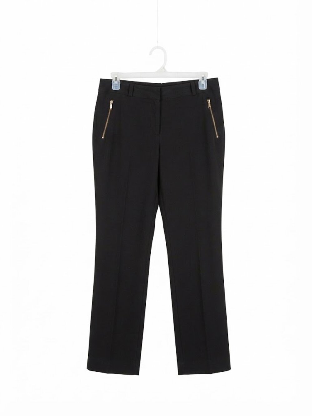 Fashion Bug Black Stretch Dress Pants Gold Zipper Pockets Slacks